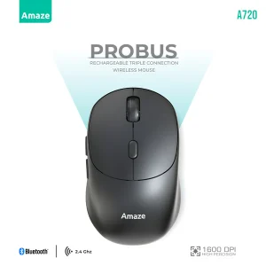 Amaze A720 Probus Triple Connection Rechargeable Wireless Mouse ? White ? BIS