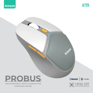 Amaze A725 Probus Triple Connection Rechargeable Wireless Mouse ? White ? BIS