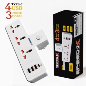Speed-X 303PUC Premium Portable Power Strip ? 3 Sockets, 3 USB Ports & 1 Type-C Port