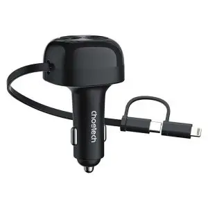 Choetech 75W Car Charger with Retractable 2 in 1 ? TC0036 ? Black ? GC