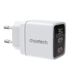 Choetech 35W Gan Wall Charger 2x USB-C PD with Display ? PD6051 ? White ? GC
